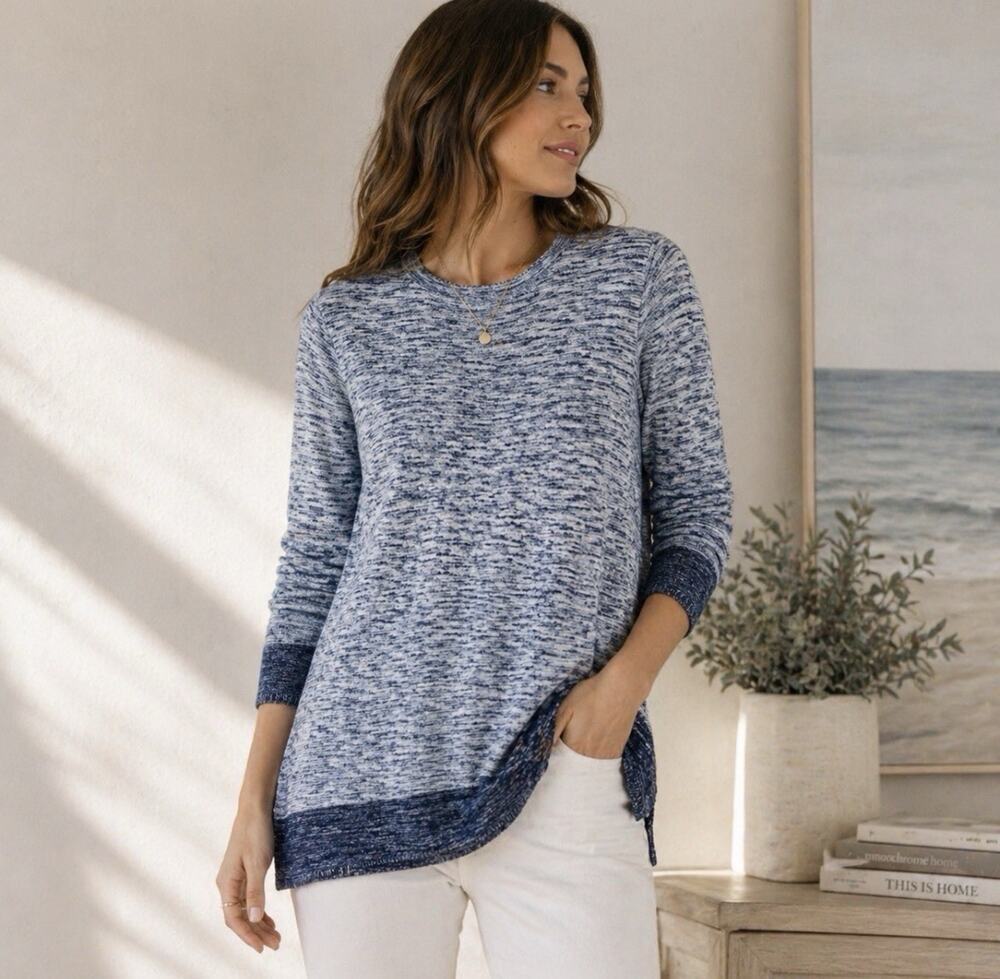 STS Sail to Sable White Marled Knit Sweater XL Coastal Casual Cotton Modal Tunic